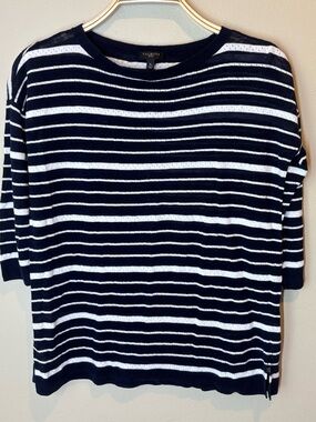 Talbots Petites linen blend 3/4 sleeve Navy & White Striped Sweater, small, SP